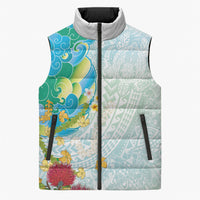 Japanese and Hawaiian Culture Fusion Sleeveless Puffer Jacket Irezumi with Turtles and Lei Kakau Pattern Fresh Vibe