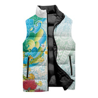 Japanese and Hawaiian Culture Fusion Sleeveless Puffer Jacket Irezumi with Turtles and Lei Kakau Pattern Fresh Vibe