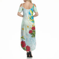 Japanese and Hawaiian Culture Fusion Summer Maxi Dress Irezumi with Turtles and Lei Kakau Pattern Fresh Vibe