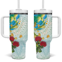 Japanese and Hawaiian Culture Fusion Tumbler With Handle Irezumi with Turtles and Lei Kakau Pattern Fresh Vibe
