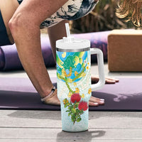 Japanese and Hawaiian Culture Fusion Tumbler With Handle Irezumi with Turtles and Lei Kakau Pattern Fresh Vibe