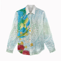 Japanese and Hawaiian Culture Fusion Women Casual Shirt Irezumi with Turtles and Lei Kakau Pattern Fresh Vibe
