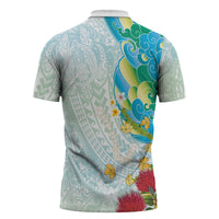 Japanese and Hawaiian Culture Fusion Zipper Polo Shirt Irezumi with Turtles and Lei Kakau Pattern Fresh Vibe