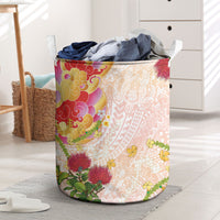 Japanese and Hawaiian Culture Fusion Laundry Basket Irezumi with Turtles and Lei Kakau Pattern Sunset Vibe