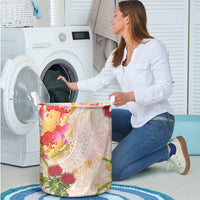 Japanese and Hawaiian Culture Fusion Laundry Basket Irezumi with Turtles and Lei Kakau Pattern Sunset Vibe