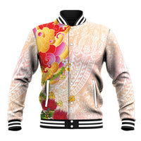 Japanese and Hawaiian Culture Fusion Baseball Jacket Irezumi with Turtles and Lei Kakau Pattern Sunset Vibe