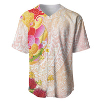 Japanese and Hawaiian Culture Fusion Baseball Jersey Irezumi with Turtles and Lei Kakau Pattern Sunset Vibe