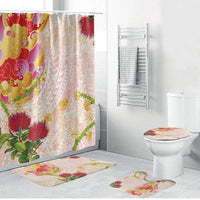 Japanese and Hawaiian Culture Fusion Bathroom Set Irezumi with Turtles and Lei Kakau Pattern Sunset Vibe