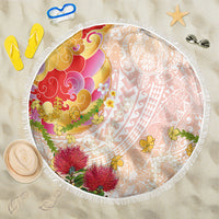 Japanese and Hawaiian Culture Fusion Beach Blanket Irezumi with Turtles and Lei Kakau Pattern Sunset Vibe