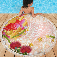 Japanese and Hawaiian Culture Fusion Beach Blanket Irezumi with Turtles and Lei Kakau Pattern Sunset Vibe