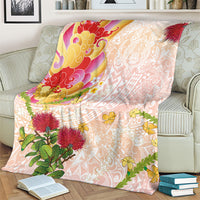 Japanese and Hawaiian Culture Fusion Blanket Irezumi with Turtles and Lei Kakau Pattern Sunset Vibe