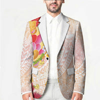 Japanese and Hawaiian Culture Fusion Blazer Irezumi with Turtles and Lei Kakau Pattern Sunset Vibe