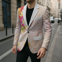 Japanese and Hawaiian Culture Fusion Blazer Irezumi with Turtles and Lei Kakau Pattern Sunset Vibe