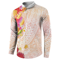 Japanese and Hawaiian Culture Fusion Button Sweatshirt Irezumi with Turtles and Lei Kakau Pattern Sunset Vibe
