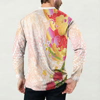 Japanese and Hawaiian Culture Fusion Button Sweatshirt Irezumi with Turtles and Lei Kakau Pattern Sunset Vibe
