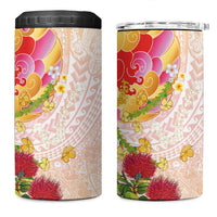 Japanese and Hawaiian Culture Fusion 4 in 1 Can Cooler Tumbler Irezumi with Turtles and Lei Kakau Pattern Sunset Vibe