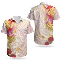 Japanese and Hawaiian Culture Fusion Couples Matching Puletasi and Hawaiian Shirt Irezumi with Turtles and Lei Kakau Pattern Sunset Vibe