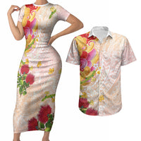 Japanese and Hawaiian Culture Fusion Couples Matching Short Sleeve Bodycon Dress and Hawaiian Shirt Irezumi with Turtles and Lei Kakau Pattern Sunset Vibe