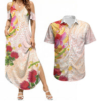 Japanese and Hawaiian Culture Fusion Couples Matching Summer Maxi Dress and Hawaiian Shirt Irezumi with Turtles and Lei Kakau Pattern Sunset Vibe