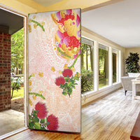Japanese and Hawaiian Culture Fusion Door Cover Irezumi with Turtles and Lei Kakau Pattern Sunset Vibe