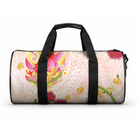 Japanese and Hawaiian Culture Fusion Duffle Bag Irezumi with Turtles and Lei Kakau Pattern Sunset Vibe