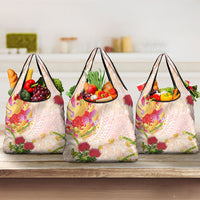 Japanese and Hawaiian Culture Fusion Grocery Bag Irezumi with Turtles and Lei Kakau Pattern Sunset Vibe