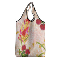 Japanese and Hawaiian Culture Fusion Grocery Bag Irezumi with Turtles and Lei Kakau Pattern Sunset Vibe