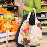 Japanese and Hawaiian Culture Fusion Grocery Bag Irezumi with Turtles and Lei Kakau Pattern Sunset Vibe
