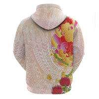Japanese and Hawaiian Culture Fusion Hoodie Irezumi with Turtles and Lei Kakau Pattern Sunset Vibe
