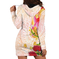 Japanese and Hawaiian Culture Fusion Hoodie Dress Irezumi with Turtles and Lei Kakau Pattern Sunset Vibe