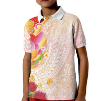 Japanese and Hawaiian Culture Fusion Kid Polo Shirt Irezumi with Turtles and Lei Kakau Pattern Sunset Vibe