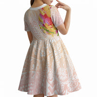 Japanese and Hawaiian Culture Fusion Kid Short Sleeve Dress Irezumi with Turtles and Lei Kakau Pattern Sunset Vibe