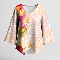 Japanese and Hawaiian Culture Fusion Kimono Sleeve Blouse Irezumi with Turtles and Lei Kakau Pattern Sunset Vibe