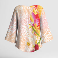 Japanese and Hawaiian Culture Fusion Kimono Sleeve Blouse Irezumi with Turtles and Lei Kakau Pattern Sunset Vibe