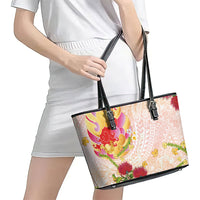 Japanese and Hawaiian Culture Fusion Leather Tote Bag Irezumi with Turtles and Lei Kakau Pattern Sunset Vibe