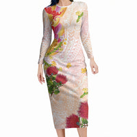 Japanese and Hawaiian Culture Fusion Long Sleeve Bodycon Dress Irezumi with Turtles and Lei Kakau Pattern Sunset Vibe