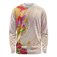 Japanese and Hawaiian Culture Fusion Long Sleeve Shirt Irezumi with Turtles and Lei Kakau Pattern Sunset Vibe