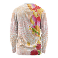Japanese and Hawaiian Culture Fusion Long Sleeve Shirt Irezumi with Turtles and Lei Kakau Pattern Sunset Vibe