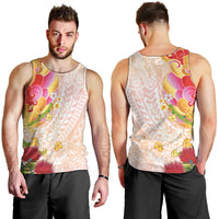 Japanese and Hawaiian Culture Fusion Men Tank Top Irezumi with Turtles and Lei Kakau Pattern Sunset Vibe