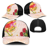 Japanese and Hawaiian Culture Fusion Mesh Trucker Cap Irezumi with Turtles and Lei Kakau Pattern Sunset Vibe