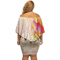 Japanese and Hawaiian Culture Fusion Off Shoulder Short Dress Irezumi with Turtles and Lei Kakau Pattern Sunset Vibe
