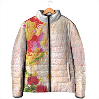 Japanese and Hawaiian Culture Fusion Padded Jacket Irezumi with Turtles and Lei Kakau Pattern Sunset Vibe