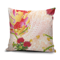 Japanese and Hawaiian Culture Fusion Pillow Cover Irezumi with Turtles and Lei Kakau Pattern Sunset Vibe