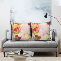 Japanese and Hawaiian Culture Fusion Pillow Cover Irezumi with Turtles and Lei Kakau Pattern Sunset Vibe