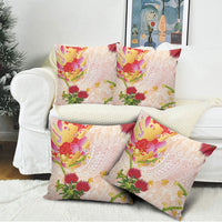 Japanese and Hawaiian Culture Fusion Pillow Cover Irezumi with Turtles and Lei Kakau Pattern Sunset Vibe