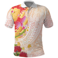 Japanese and Hawaiian Culture Fusion Polo Shirt Irezumi with Turtles and Lei Kakau Pattern Sunset Vibe