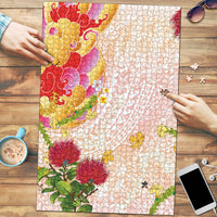 Japanese and Hawaiian Culture Fusion Puzzle Irezumi with Turtles and Lei Kakau Pattern Sunset Vibe
