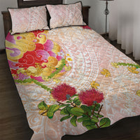 Japanese and Hawaiian Culture Fusion Quilt Bed Set Irezumi with Turtles and Lei Kakau Pattern Sunset Vibe