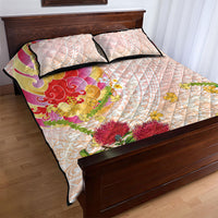 Japanese and Hawaiian Culture Fusion Quilt Bed Set Irezumi with Turtles and Lei Kakau Pattern Sunset Vibe