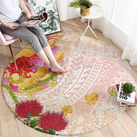 Japanese and Hawaiian Culture Fusion Round Carpet Irezumi with Turtles and Lei Kakau Pattern Sunset Vibe
